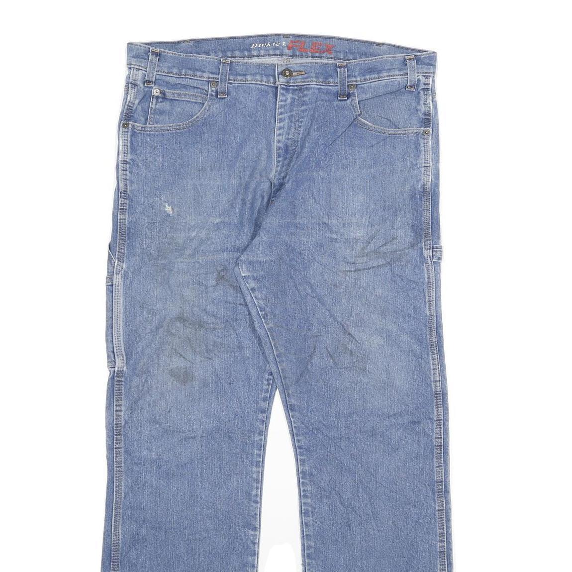 DICKIES Mens Blue Regular Fit Straight Leg Denim Jeans W36 L32 Workwear Relaxed