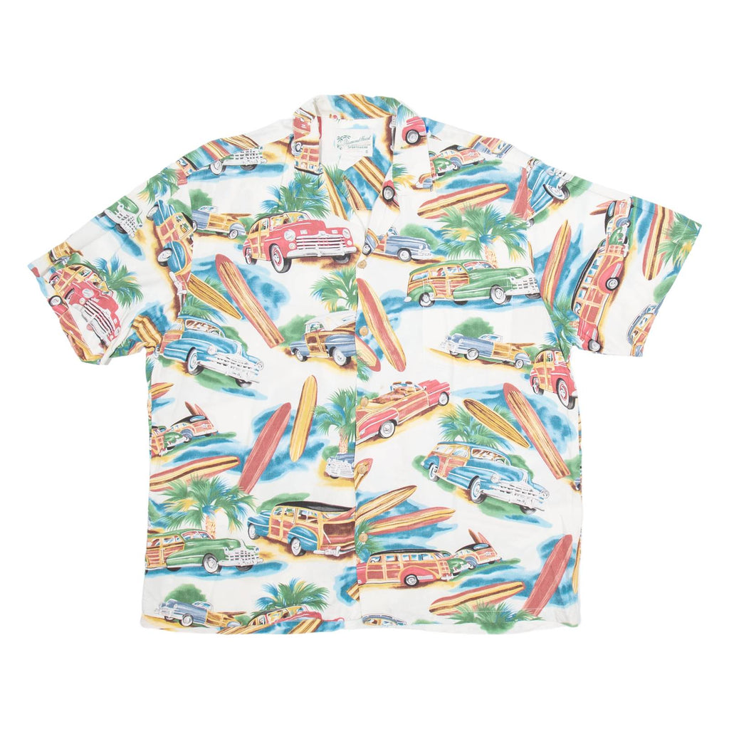 DIAMOND HEAD Mens Hawaiian Shirt White Crazy Pattern L