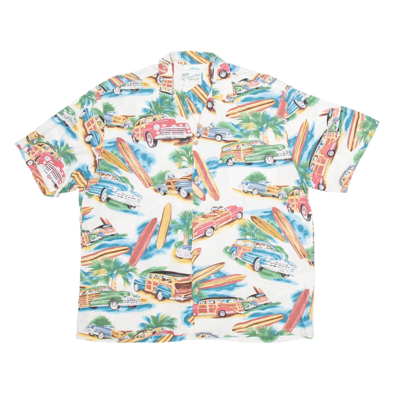 DIAMOND HEAD Mens Hawaiian Shirt White Crazy Pattern L