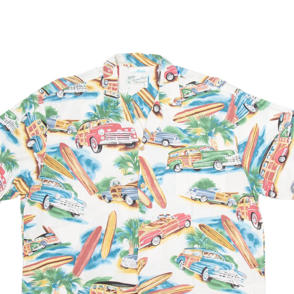 DIAMOND HEAD Mens Hawaiian Shirt White Crazy Pattern L