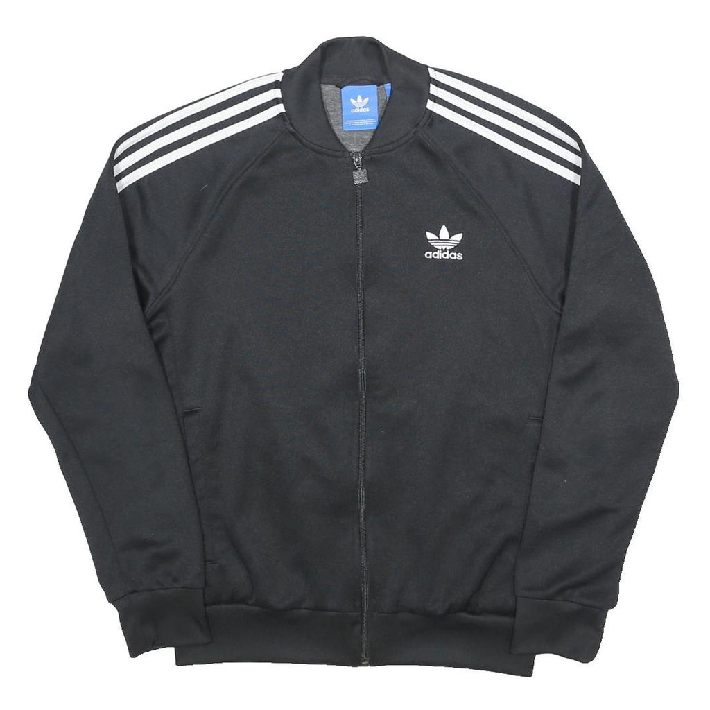ADIDAS Mens Black Track Jacket M Polyester Zip Plain Sportswear Training Casual