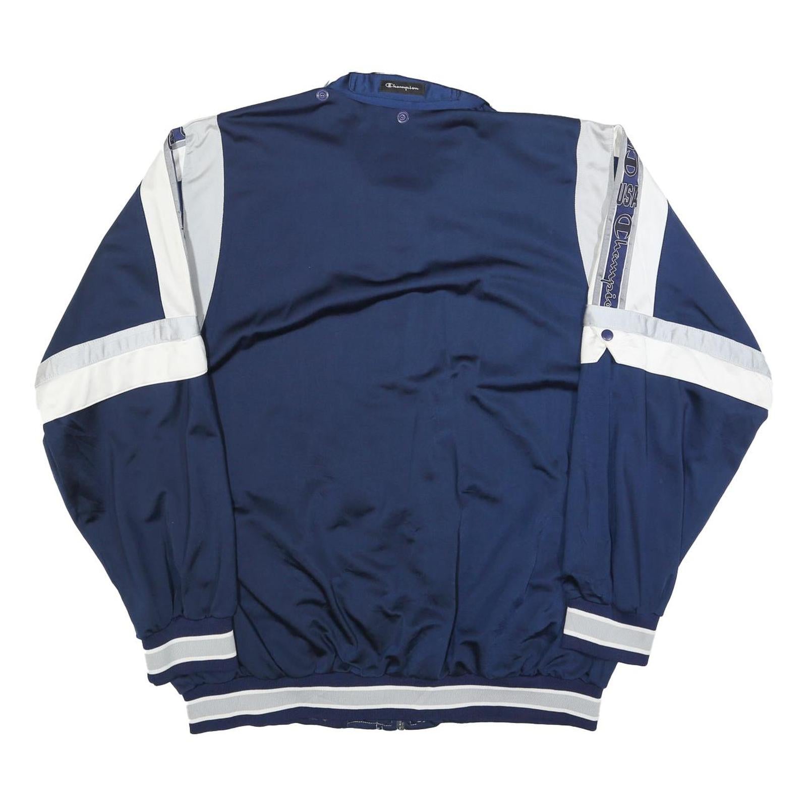 CHAMPION Mens Navy Blue & White Track Jacket 2XL Polyester Blend Logo Zip