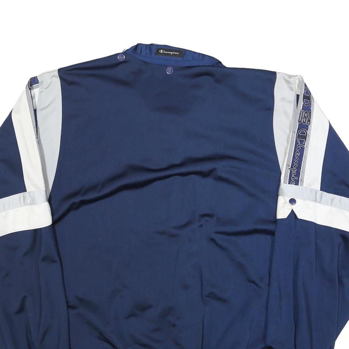 CHAMPION Mens Navy Blue & White Track Jacket 2XL Polyester Blend Logo Zip