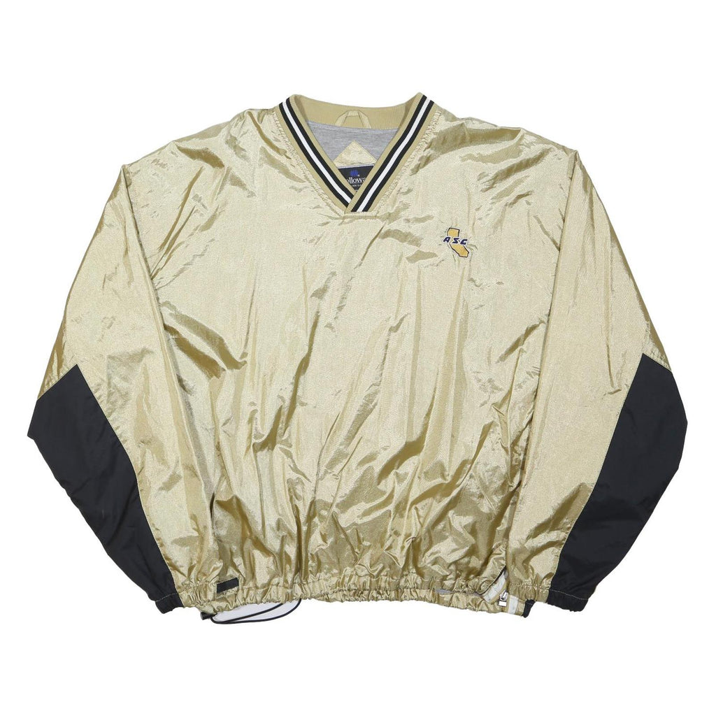 HOLLOWAY Mens Beige & Black Classic Nylon Jacket 2XL V-Neck Athletic Windbreaker