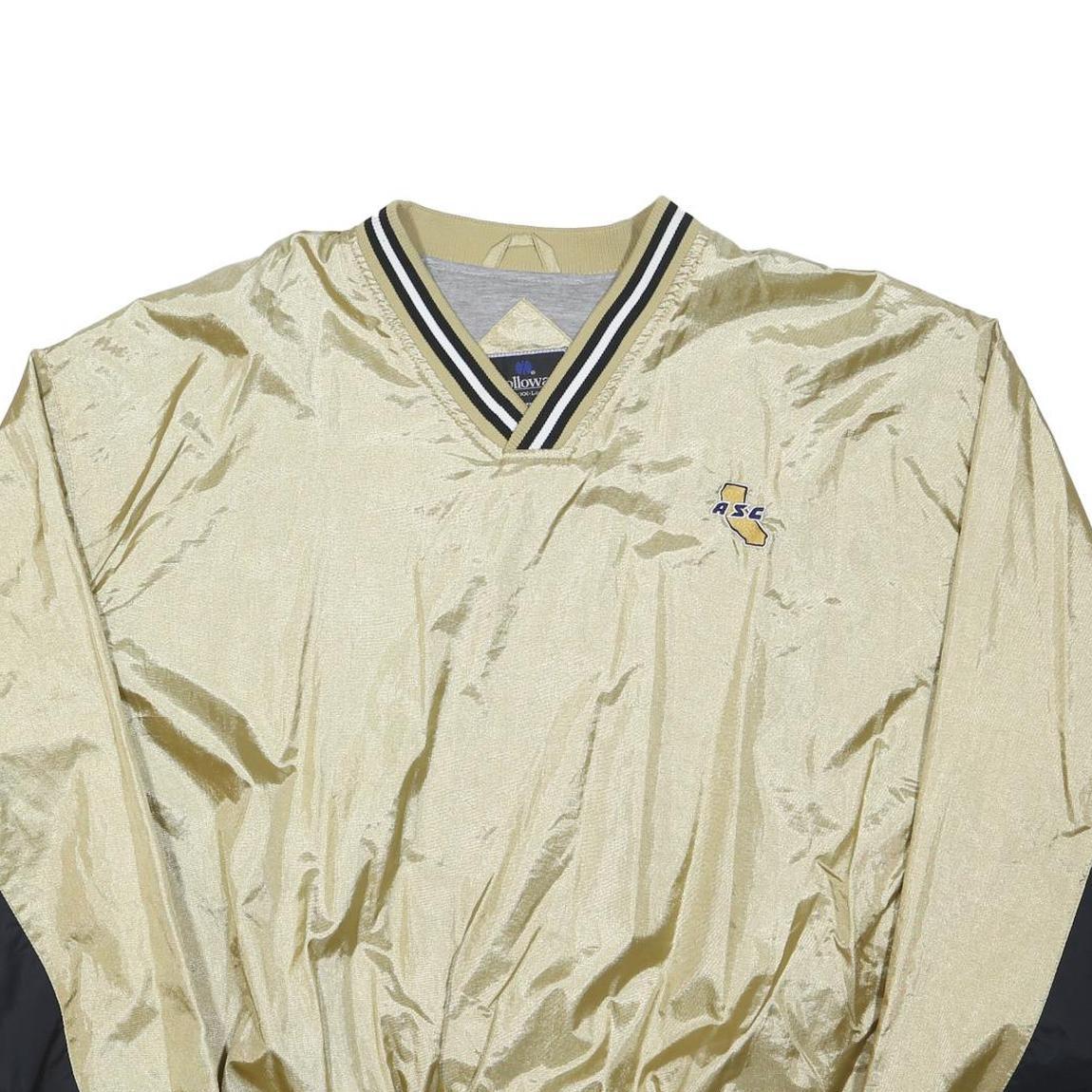 HOLLOWAY Mens Beige & Black Classic Nylon Jacket 2XL V-Neck Athletic Windbreaker