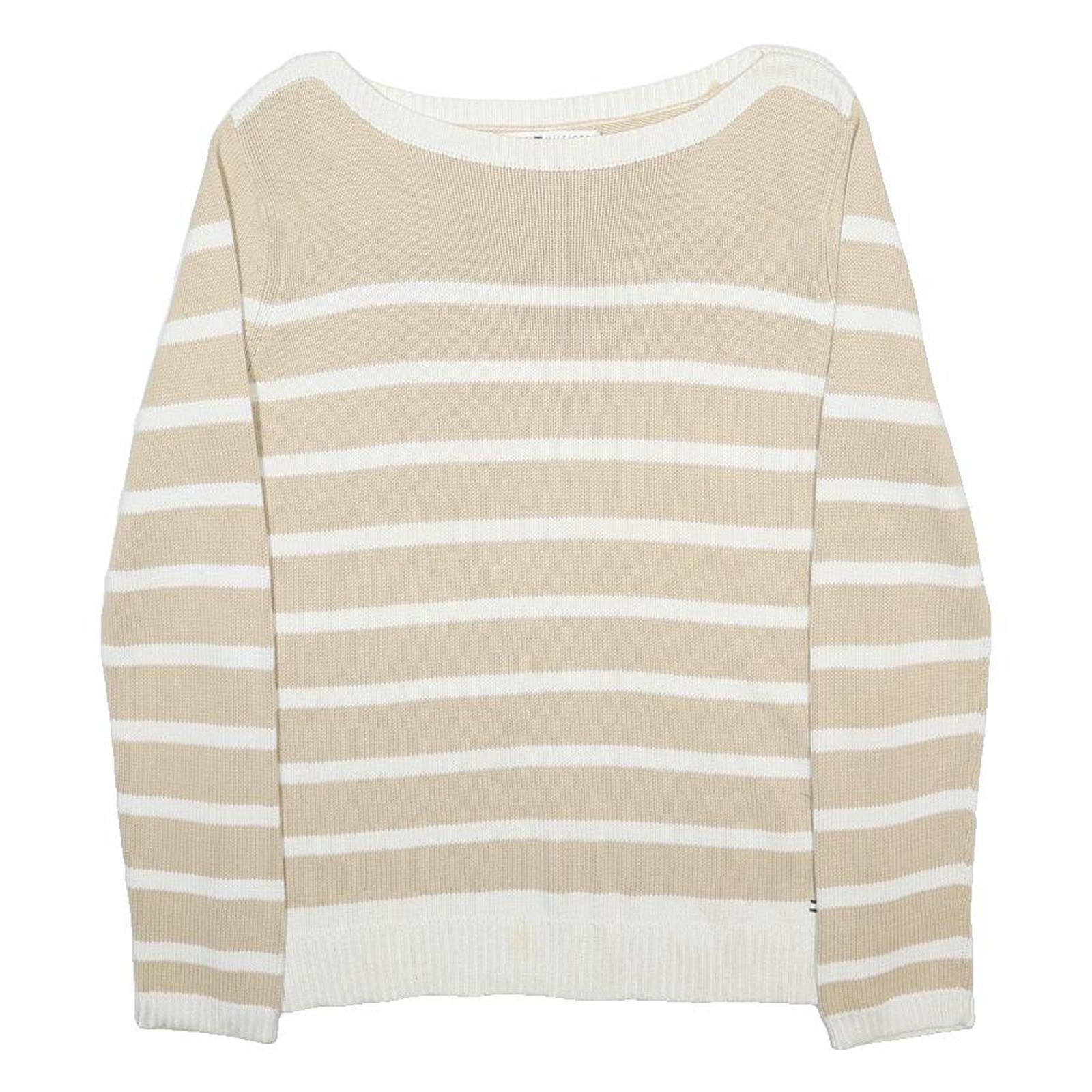 TOMMY HILFIGER Womens Beige & White Patterned Crew Neck Jumper Basic Knit M