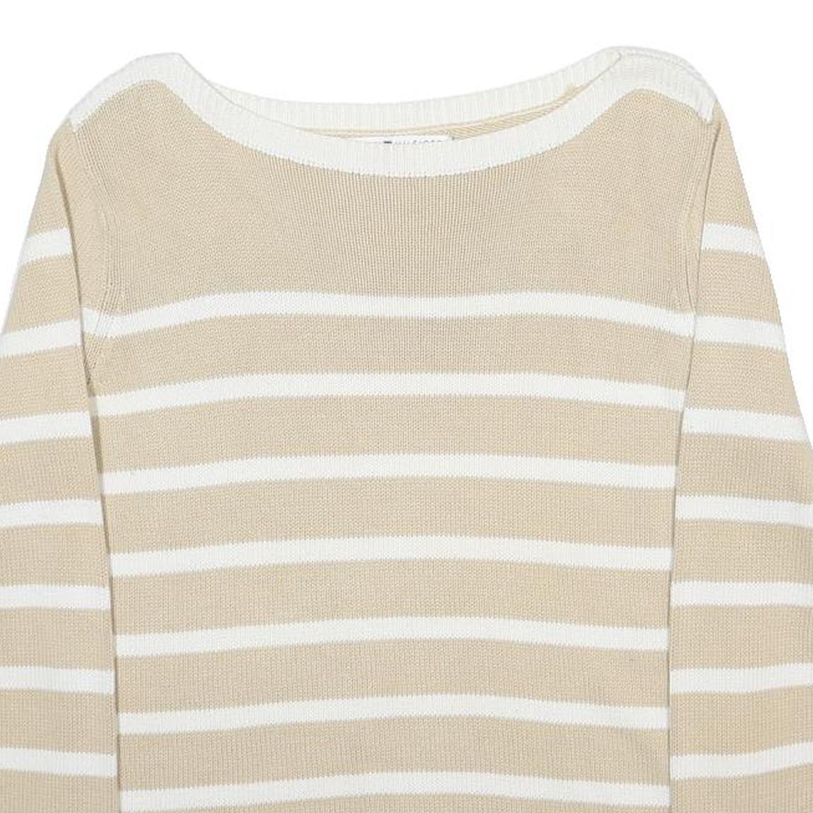 TOMMY HILFIGER Womens Beige & White Patterned Crew Neck Jumper Basic Knit M