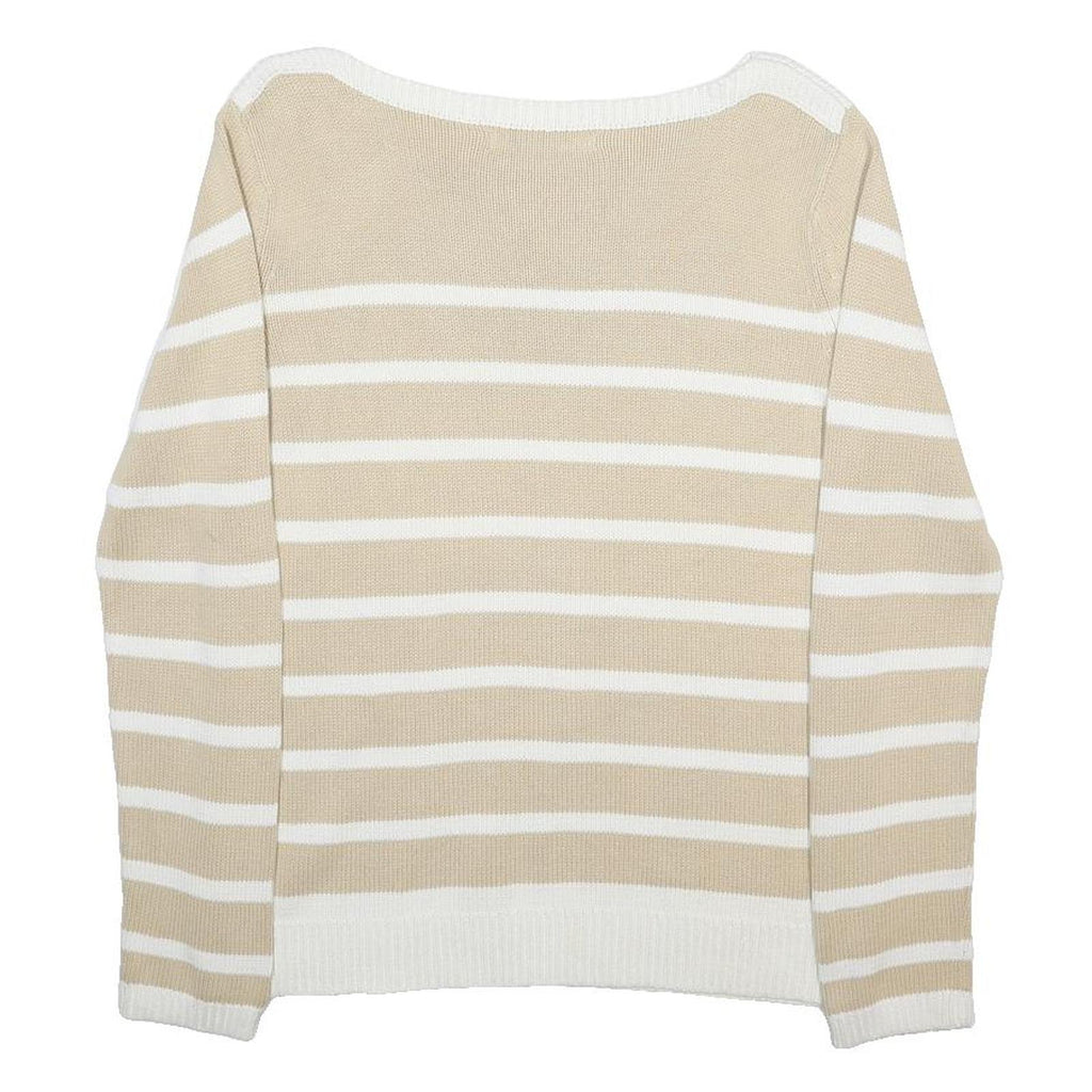 TOMMY HILFIGER Womens Beige & White Patterned Crew Neck Jumper Basic Knit M