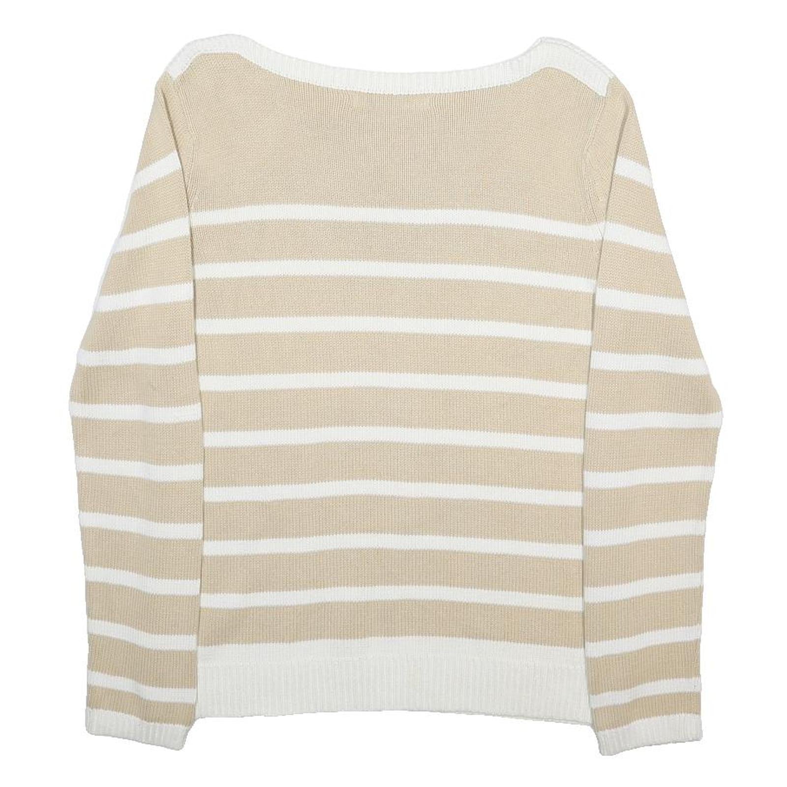 TOMMY HILFIGER Womens Beige & White Patterned Crew Neck Jumper Basic Knit M