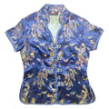 XUAN TANG Womens Printed Top Blue V-Neck Crazy Pattern M