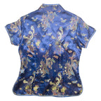 XUAN TANG Womens Printed Top Blue V-Neck Crazy Pattern M