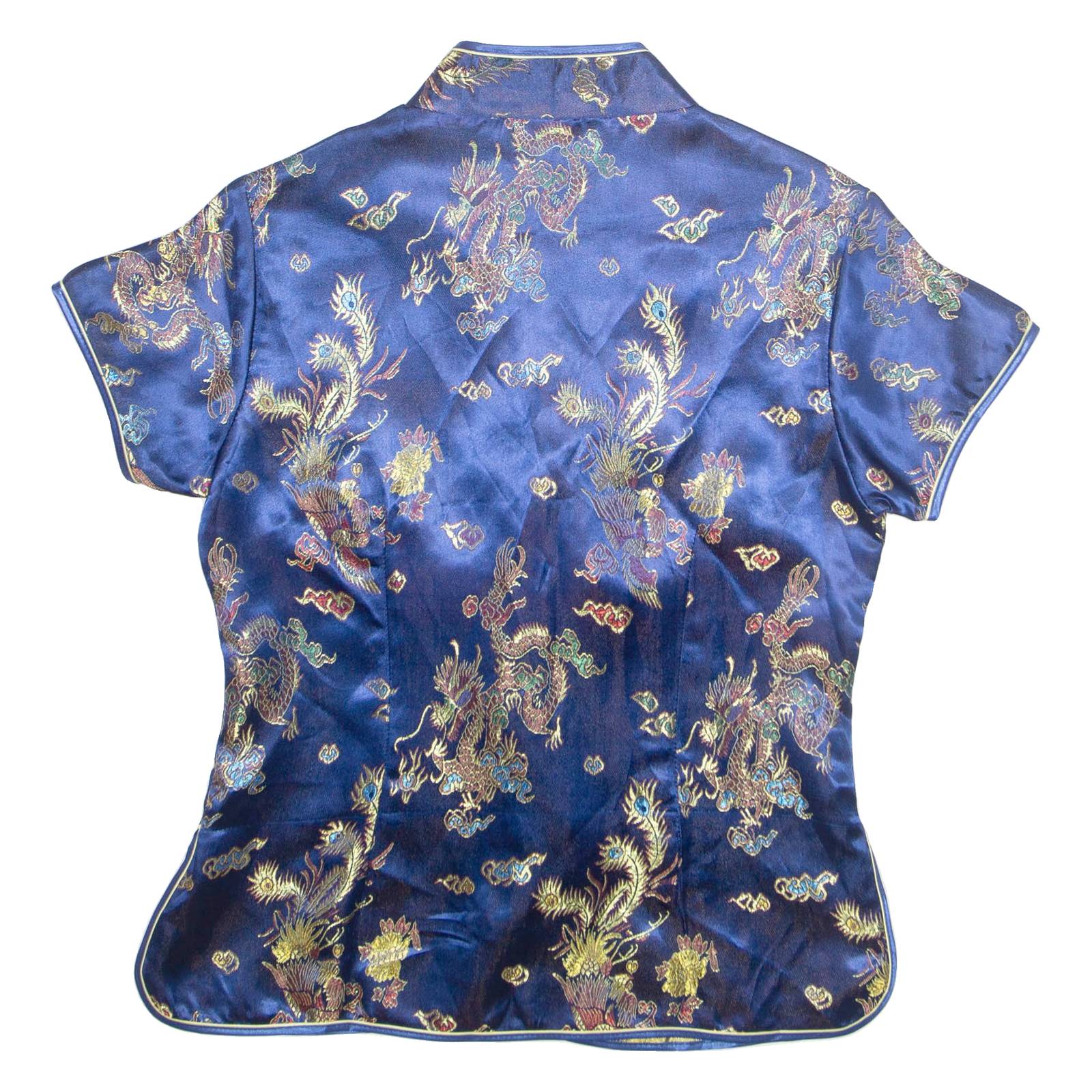 XUAN TANG Womens Printed Top Blue V-Neck Crazy Pattern M