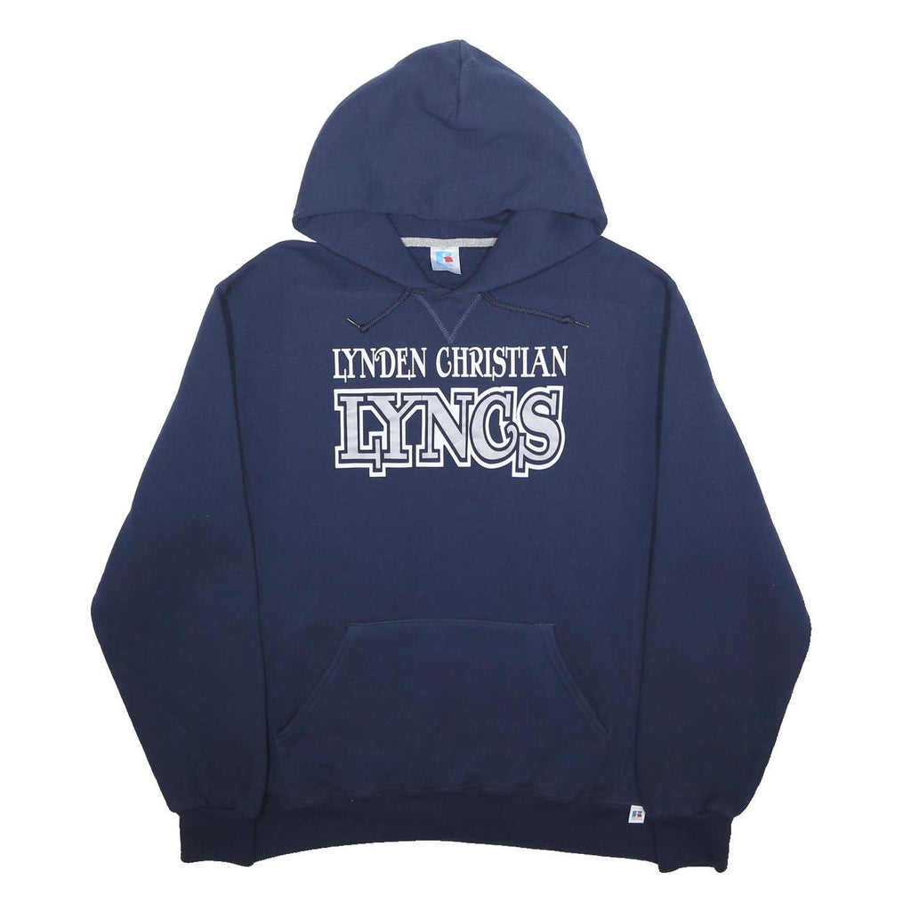 RUSSELL ATHLETIC Mens Navy Lynden Christian Lyncs Pullover Hoodie L