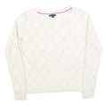 TOMMY HILFIGER Womens White Patterned Jumper Crew Neck Basic Knit L Cotton Blend