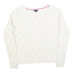 TOMMY HILFIGER Womens White Patterned Jumper Crew Neck Basic Knit L Cotton Blend