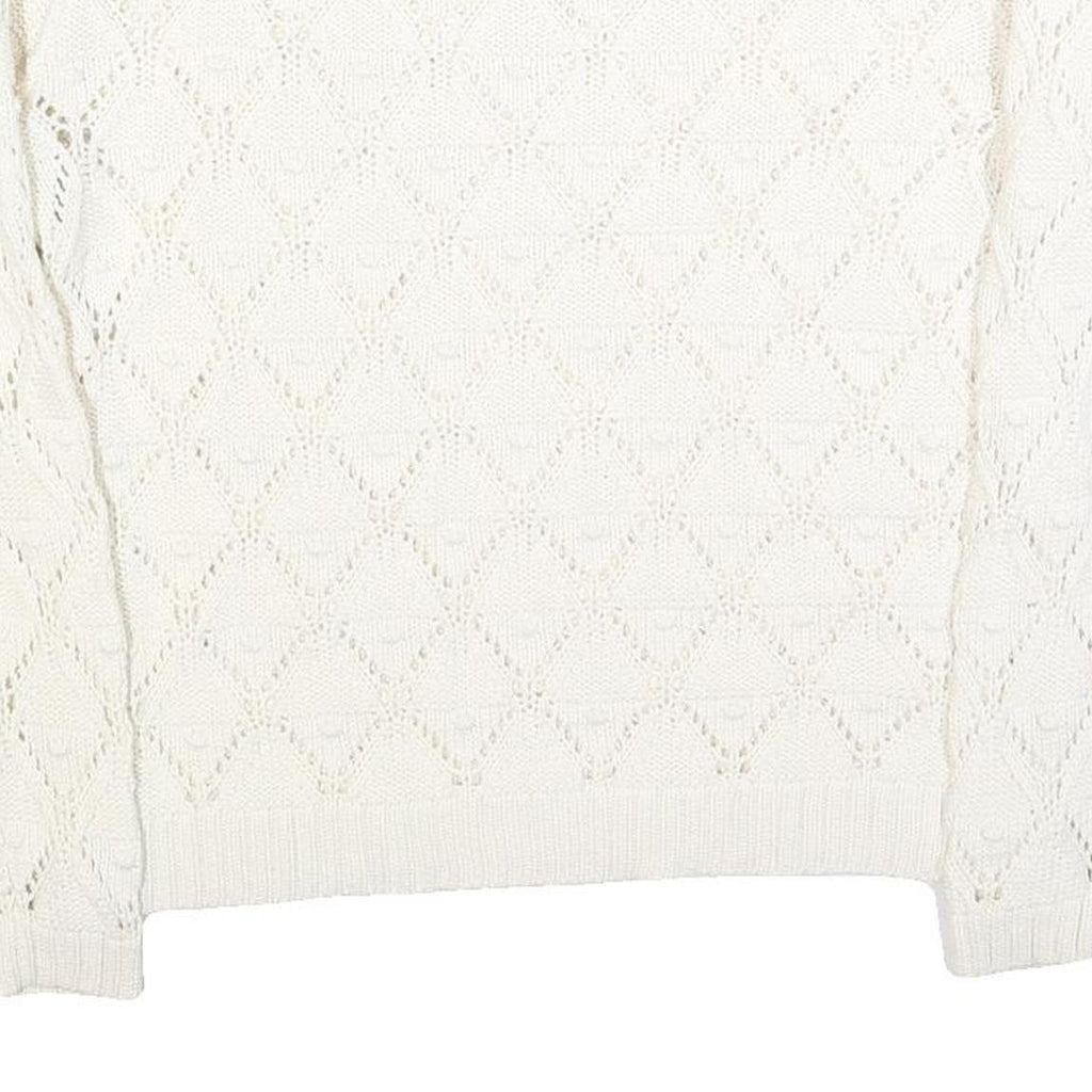 TOMMY HILFIGER Womens White Patterned Jumper Crew Neck Basic Knit L Cotton Blend