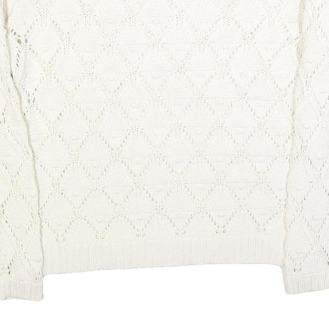 TOMMY HILFIGER Womens White Patterned Jumper Crew Neck Basic Knit L Cotton Blend