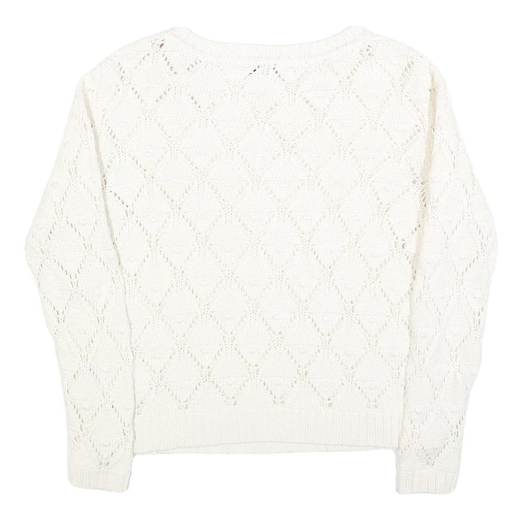 TOMMY HILFIGER Womens White Patterned Jumper Crew Neck Basic Knit L Cotton Blend