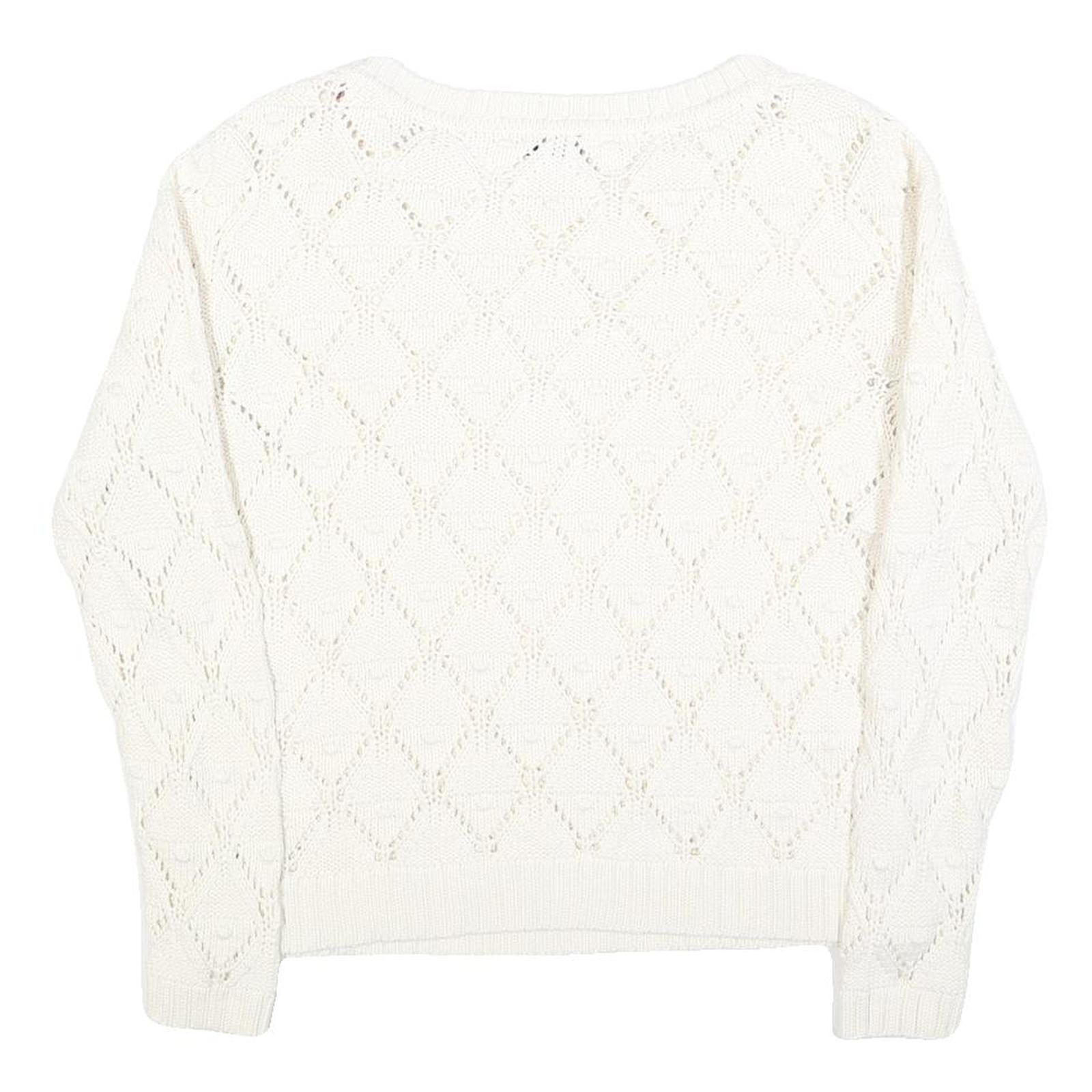 TOMMY HILFIGER Womens White Patterned Jumper Crew Neck Basic Knit L Cotton Blend