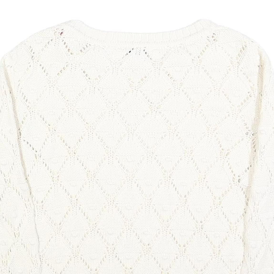TOMMY HILFIGER Womens White Patterned Jumper Crew Neck Basic Knit L Cotton Blend