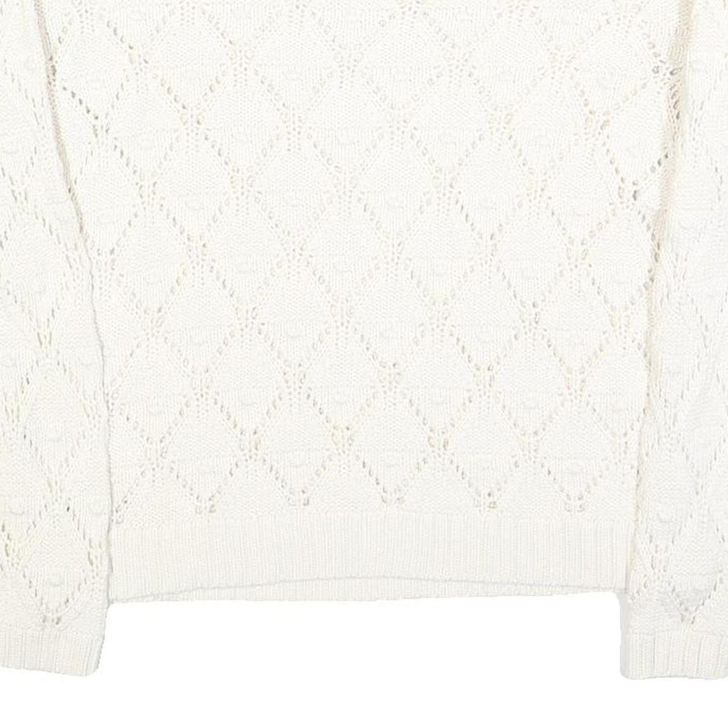 TOMMY HILFIGER Womens White Patterned Jumper Crew Neck Basic Knit L Cotton Blend