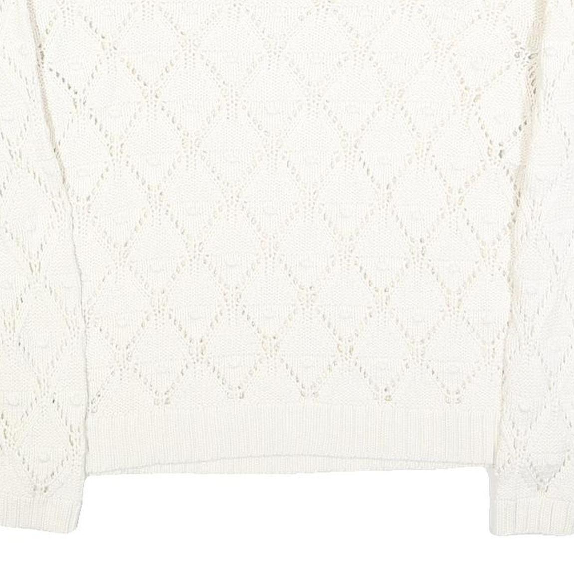 TOMMY HILFIGER Womens White Patterned Jumper Crew Neck Basic Knit L Cotton Blend