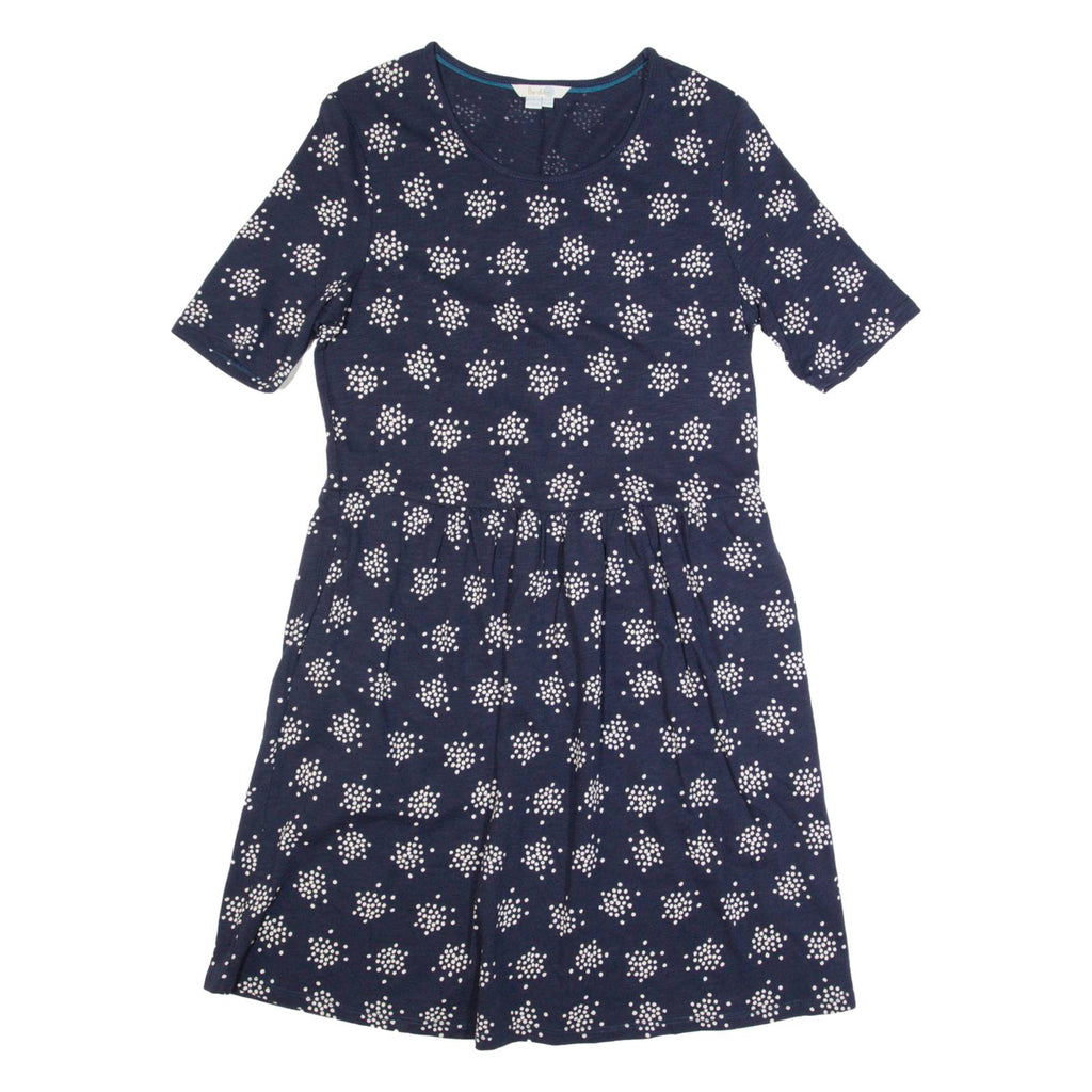 BODEN Womens Fit & Flare Dress Blue Spotted Short Sleeve Knee Length UK 12