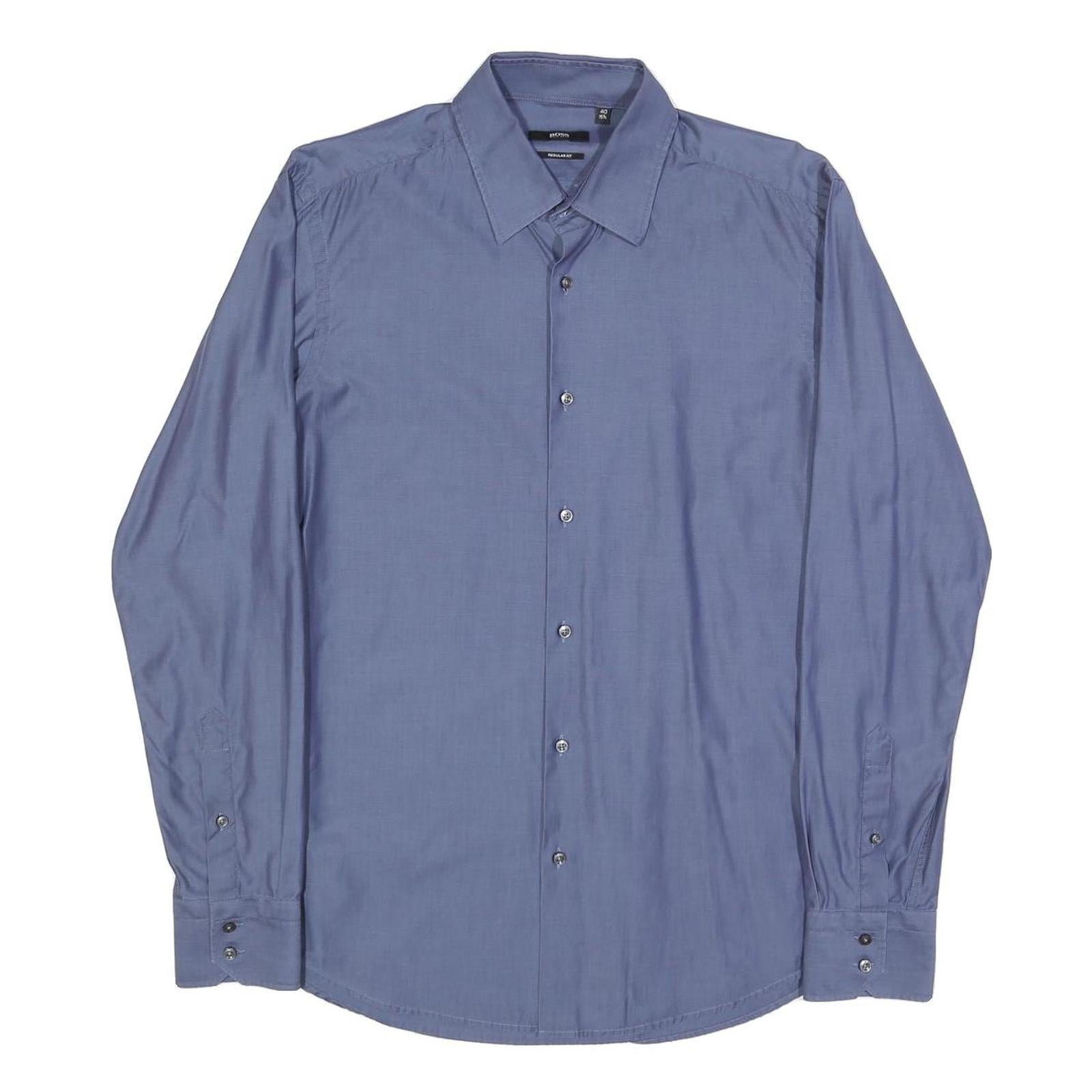 BOSS HUGO BOSS Mens Blue Plain Cotton Shirt L Regular Fit Formal Button Collar