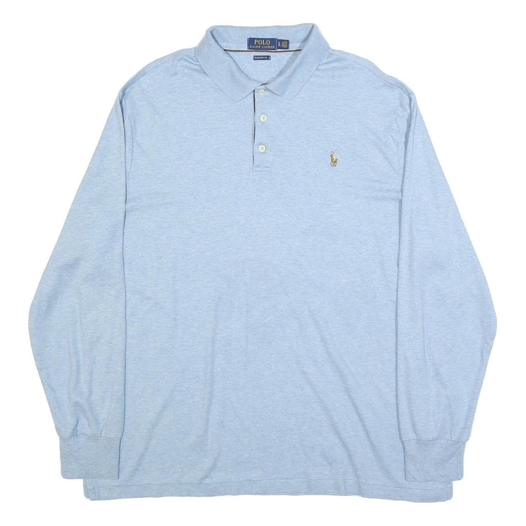 POLO RALPH LAUREN Mens Blue Long Sleeve Plain Polo Shirt XL Classic Style Casual