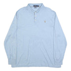 POLO RALPH LAUREN Mens Blue Long Sleeve Plain Polo Shirt XL Classic Style Casual