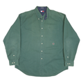 TOMMY HILFIGER Mens Green Cotton Blend Shirt XL Classic Button Down Casual