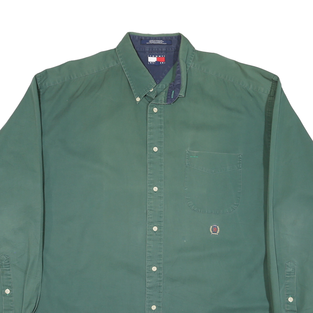 TOMMY HILFIGER Mens Green Cotton Blend Shirt XL Classic Button Down Casual