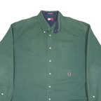 TOMMY HILFIGER Mens Green Cotton Blend Shirt XL Classic Button Down Casual