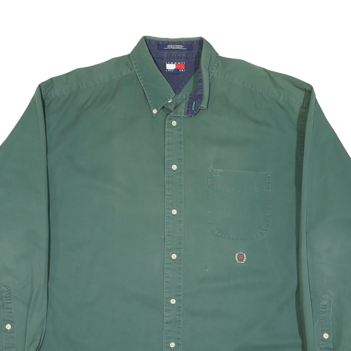 TOMMY HILFIGER Mens Green Cotton Blend Shirt XL Classic Button Down Casual