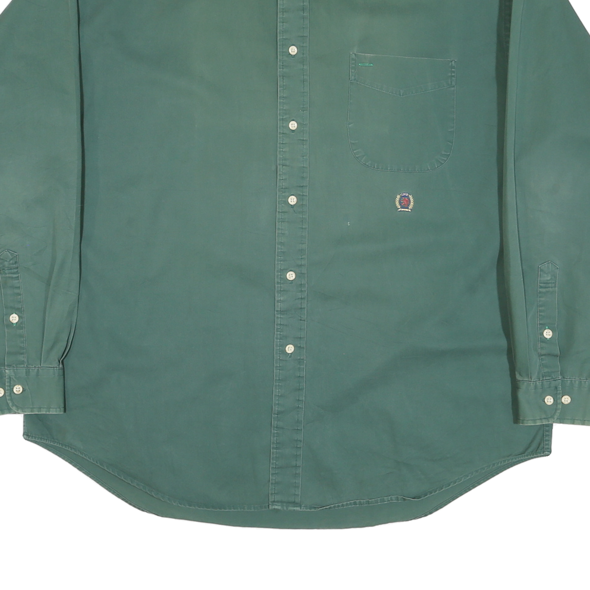 TOMMY HILFIGER Mens Green Cotton Blend Shirt XL Classic Button Down Casual