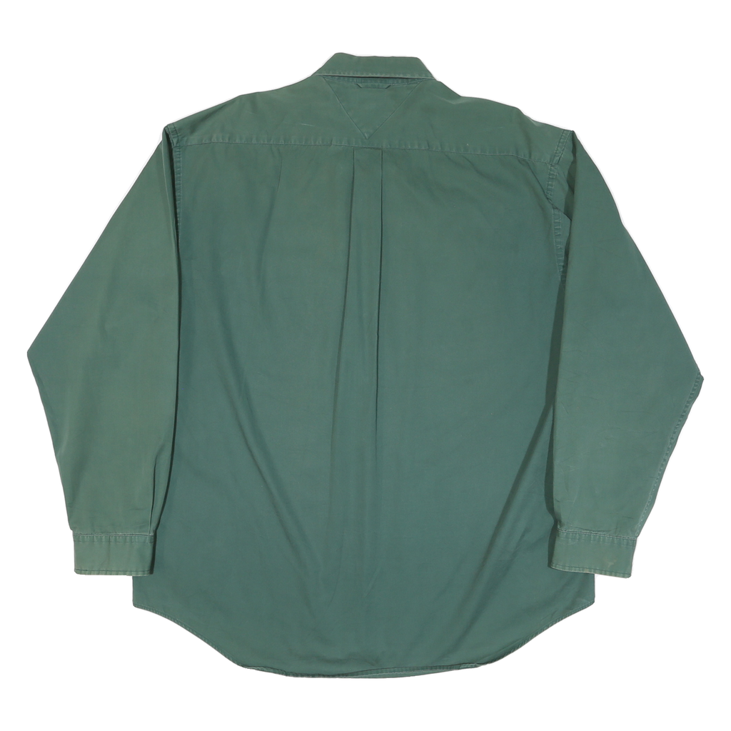 TOMMY HILFIGER Mens Green Cotton Blend Shirt XL Classic Button Down Casual