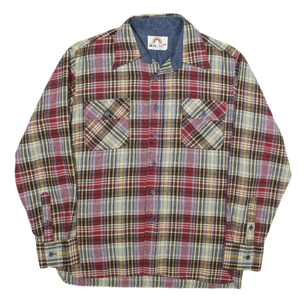 SATURDAYS Mens Red & Grey Plaid Shirt L Button Front Check Casual