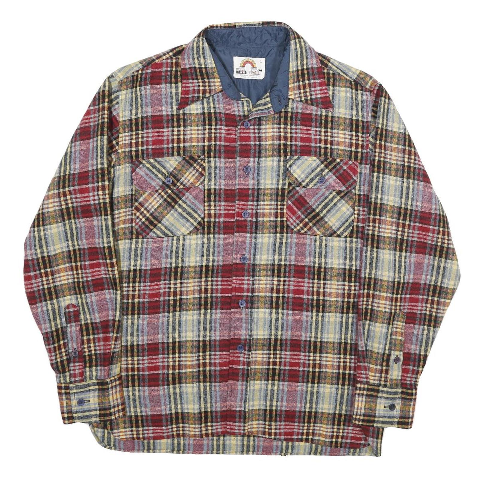 SATURDAYS Mens Red & Grey Plaid Shirt L Button Front Check Casual