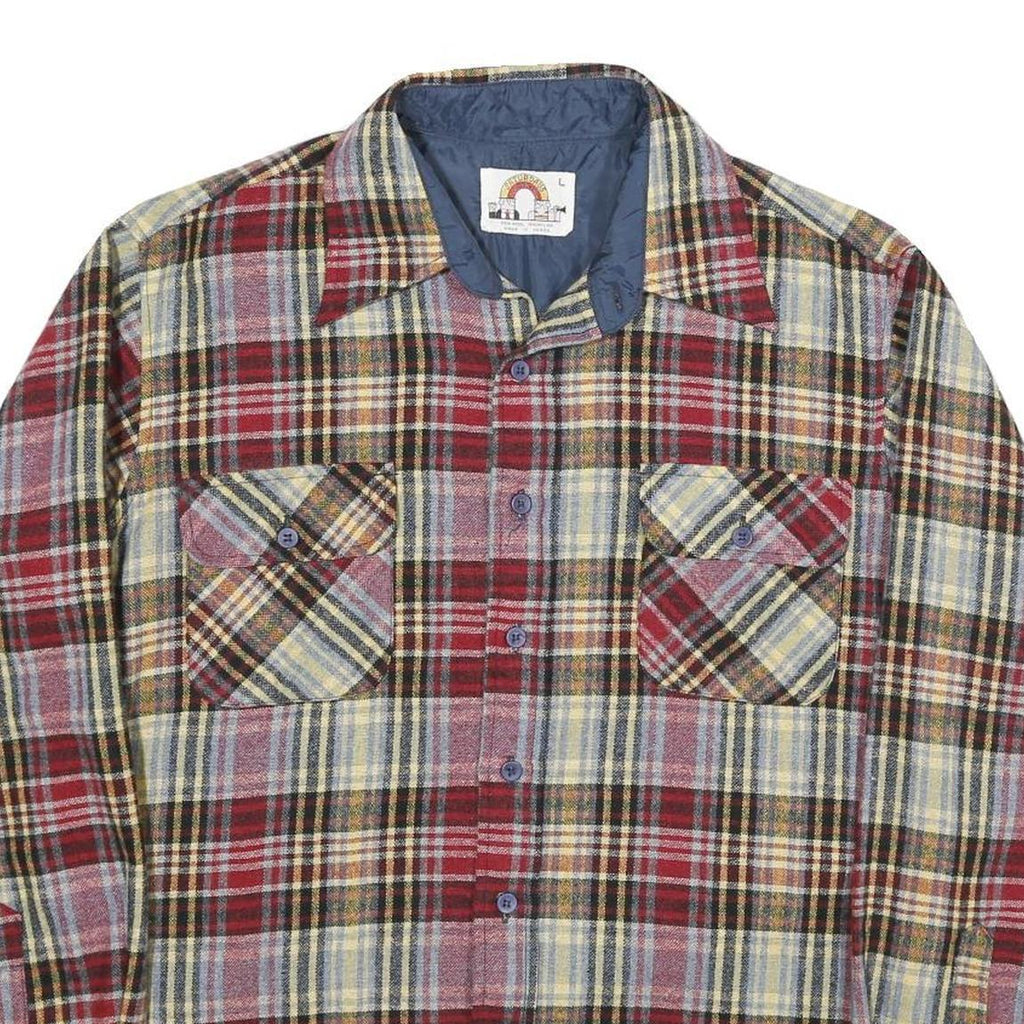 SATURDAYS Mens Red & Grey Plaid Shirt L Button Front Check Casual