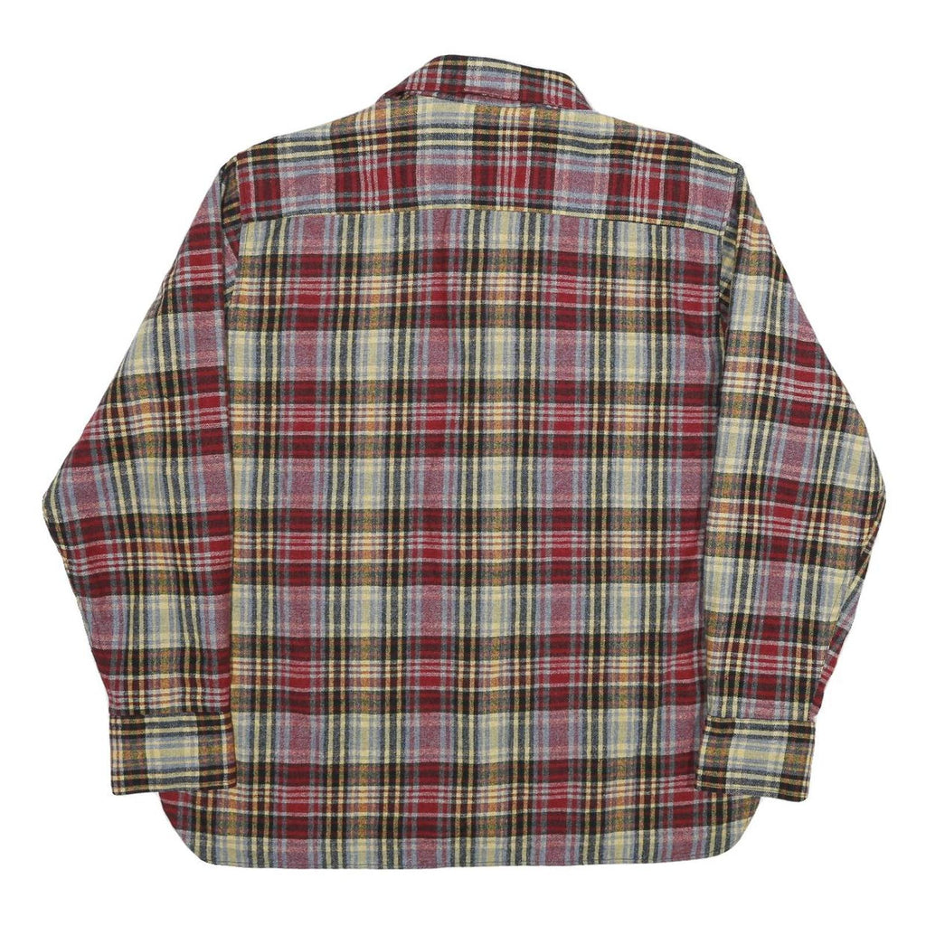 SATURDAYS Mens Red & Grey Plaid Shirt L Button Front Check Casual