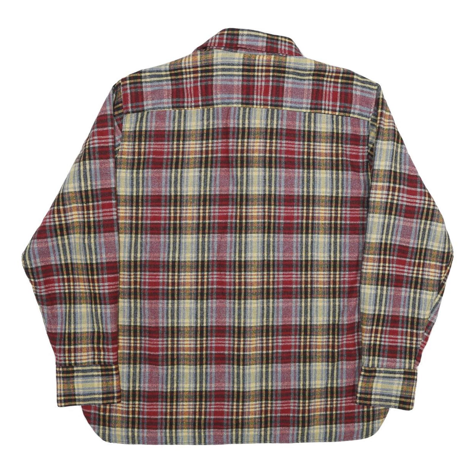 SATURDAYS Mens Red & Grey Plaid Shirt L Button Front Check Casual