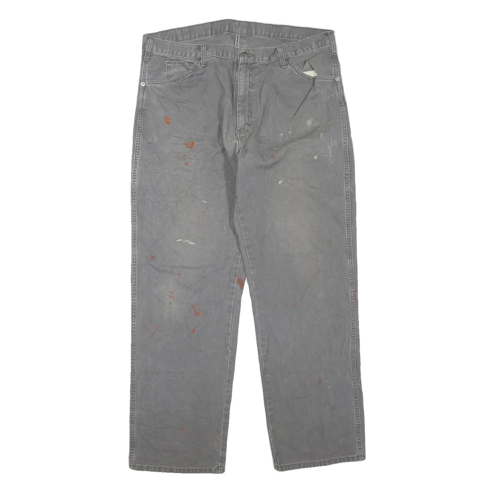 DICKIES Mens Jeans Grey Regular Straight Denim W40 L32 Workwear Utility Zip