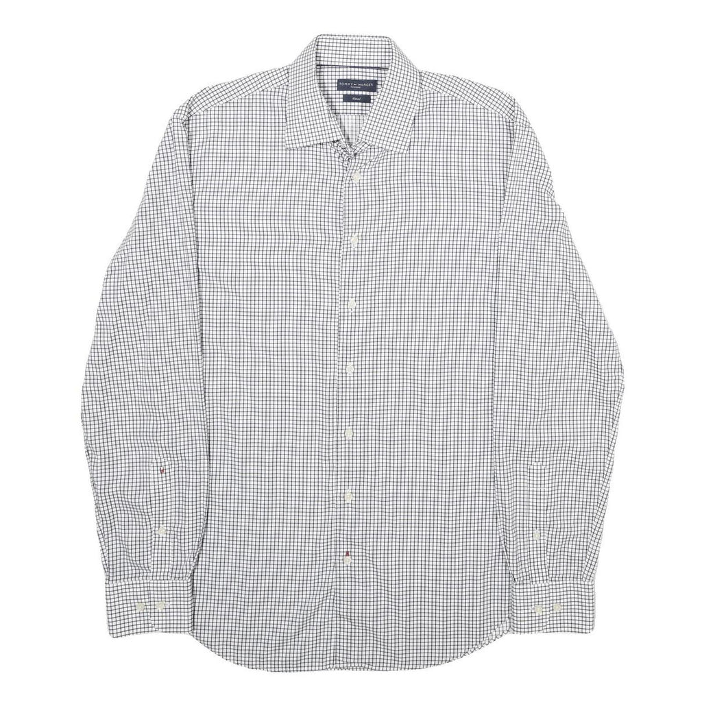 TOMMY HILFIGER Mens White & Blue Check Shirt M Classic Cotton Button Down