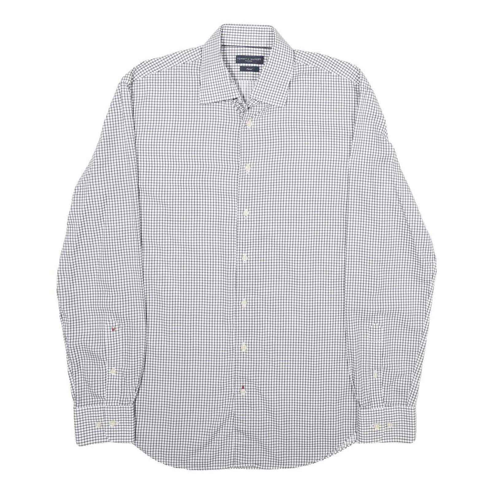 TOMMY HILFIGER Mens White & Blue Check Shirt M Classic Cotton Button Down