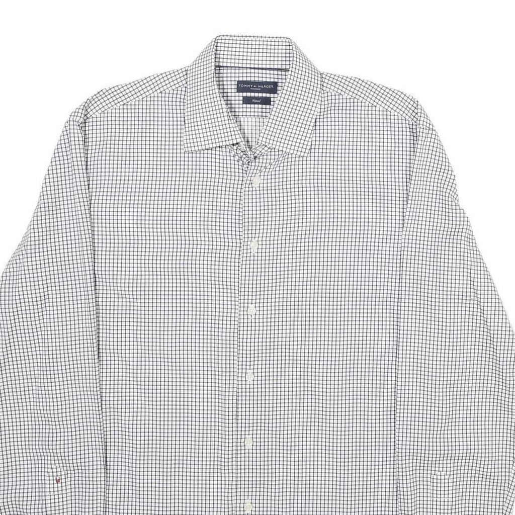 TOMMY HILFIGER Mens White & Blue Check Shirt M Classic Cotton Button Down