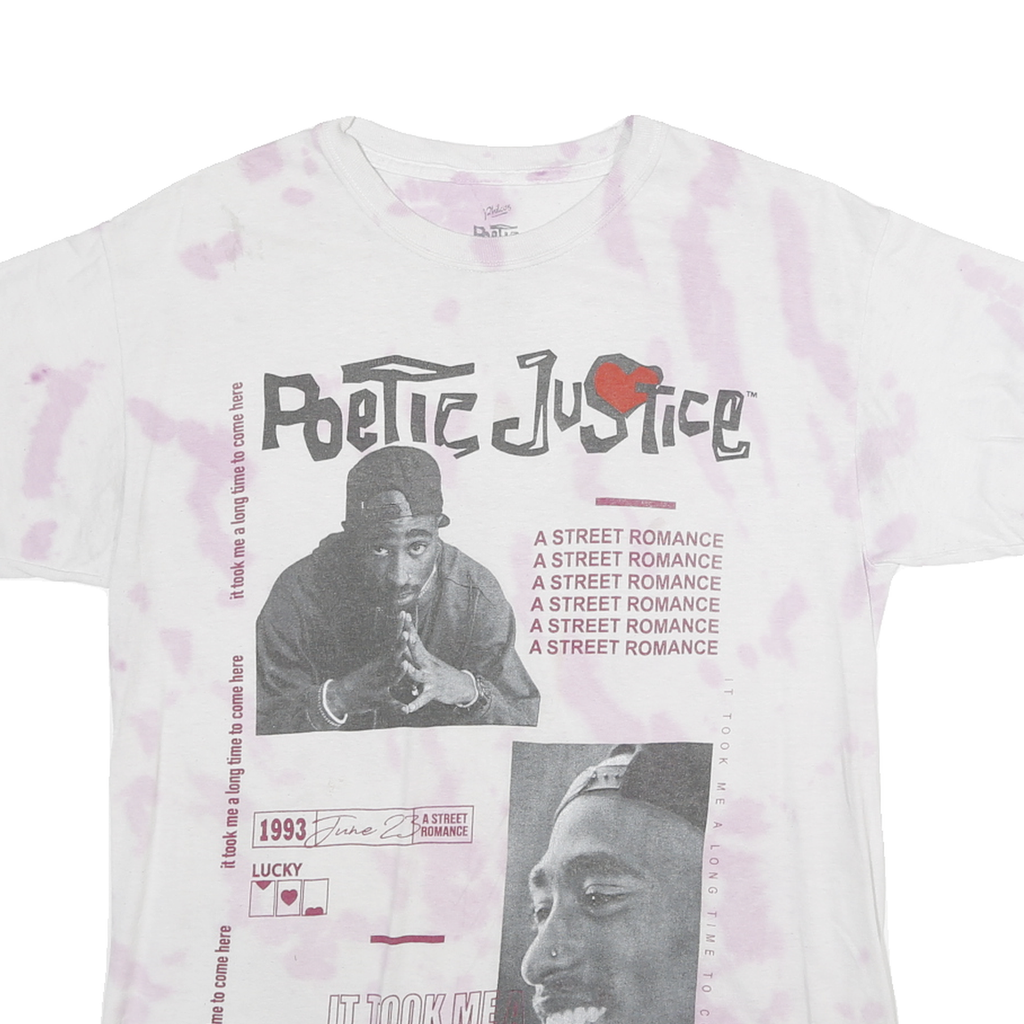 POETIC JUSTICE Mens White & Pink S Graphic T-Shirt Short Sleeve Crew Neck