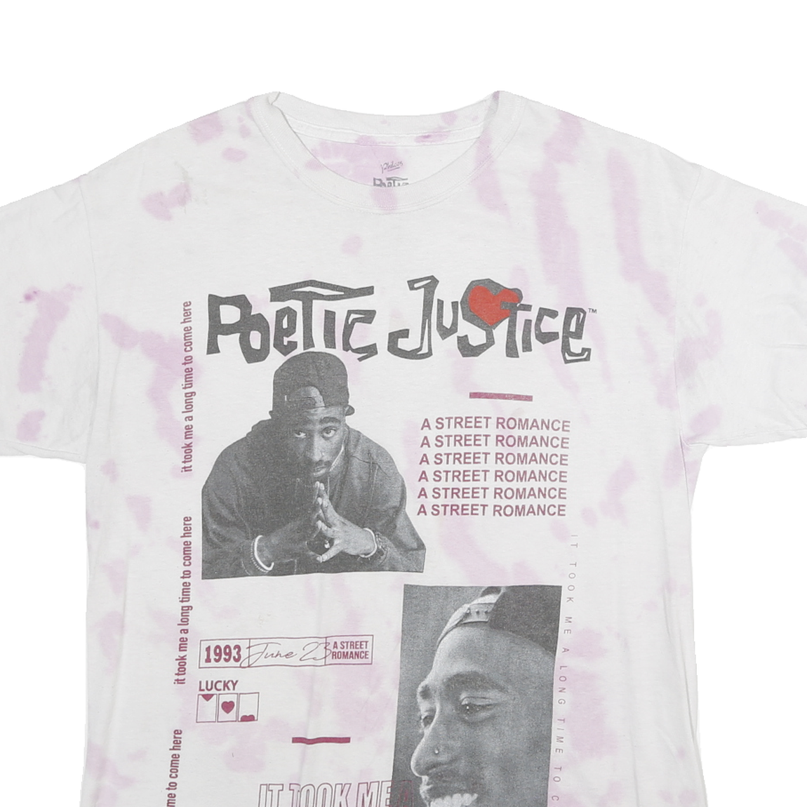 POETIC JUSTICE Mens White & Pink S Graphic T-Shirt Short Sleeve Crew Neck