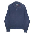 TOMMY HILFIGER Mens Blue Plain Cotton Jumper Button Neck Basic Knit M Casual