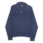 TOMMY HILFIGER Mens Blue Plain Cotton Jumper Button Neck Basic Knit M Casual