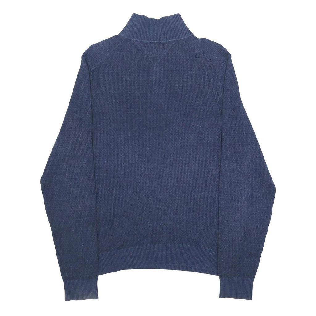 TOMMY HILFIGER Mens Blue Plain Cotton Jumper Button Neck Basic Knit M Casual